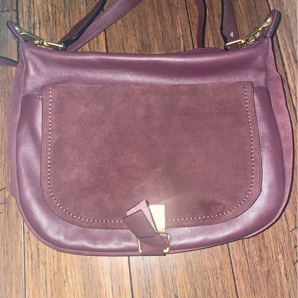 Plum leather suede satchel messenger saddle bag Vera Bradley crossbody purse - Picture 11 of 17